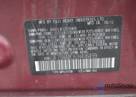 2013 Subaru Forester 2.5X z USA, uszkodzony, nr VIN JF2SHABC8DH406499